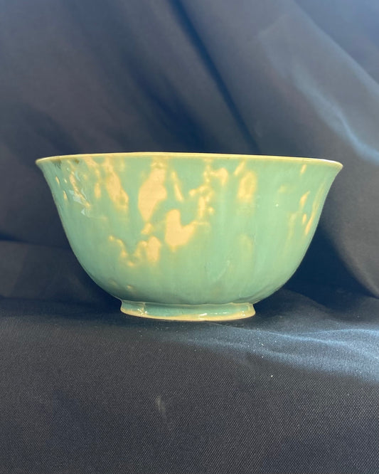 Handthrown wabi sabi ceramic ramen bowl, bubble glaze application with a robin's egg blue celadon. 