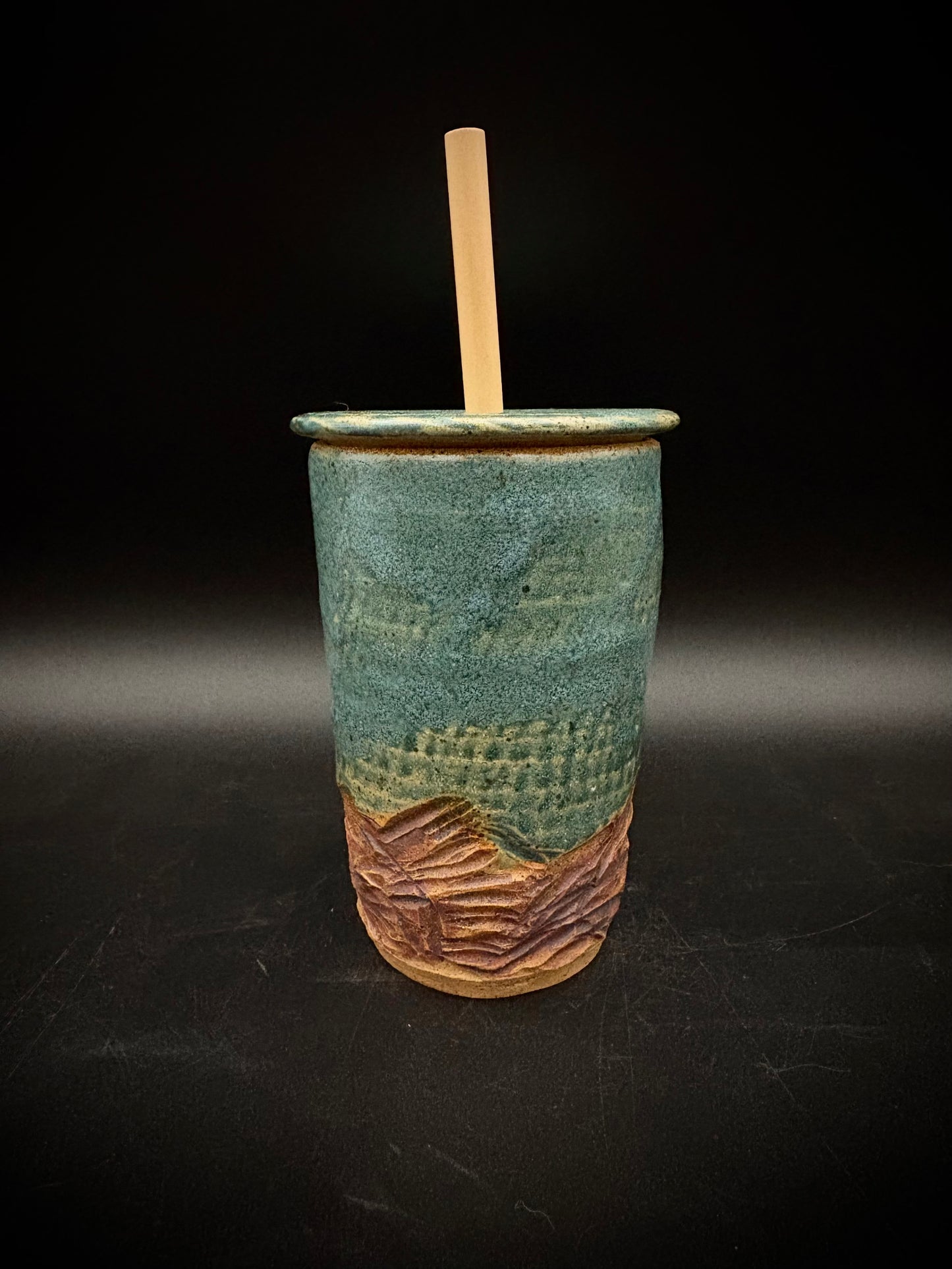 Antique blue rock climbing travel mug