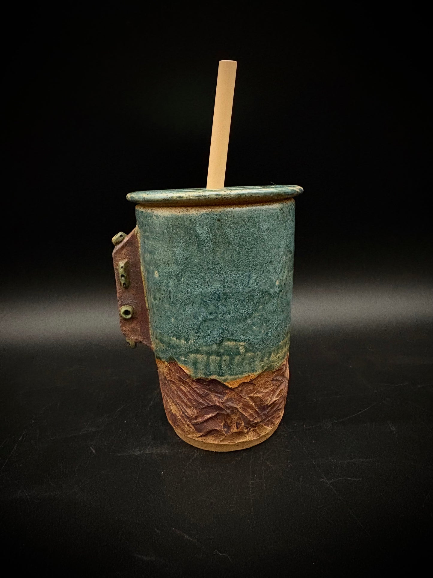 Antique blue rock climbing travel mug