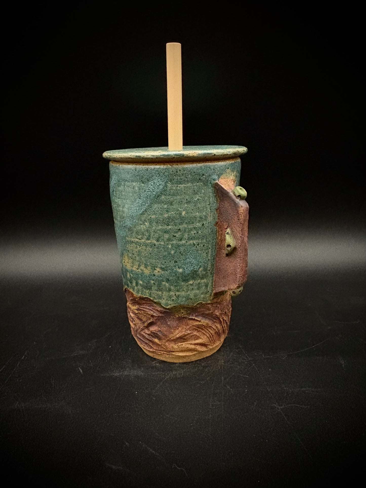 Antique blue rock climbing travel mug