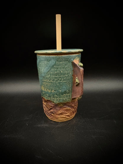 Antique blue rock climbing travel mug