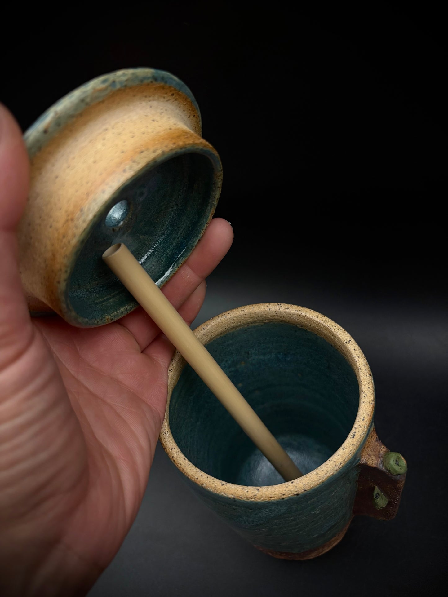 Antique blue rock climbing travel mug