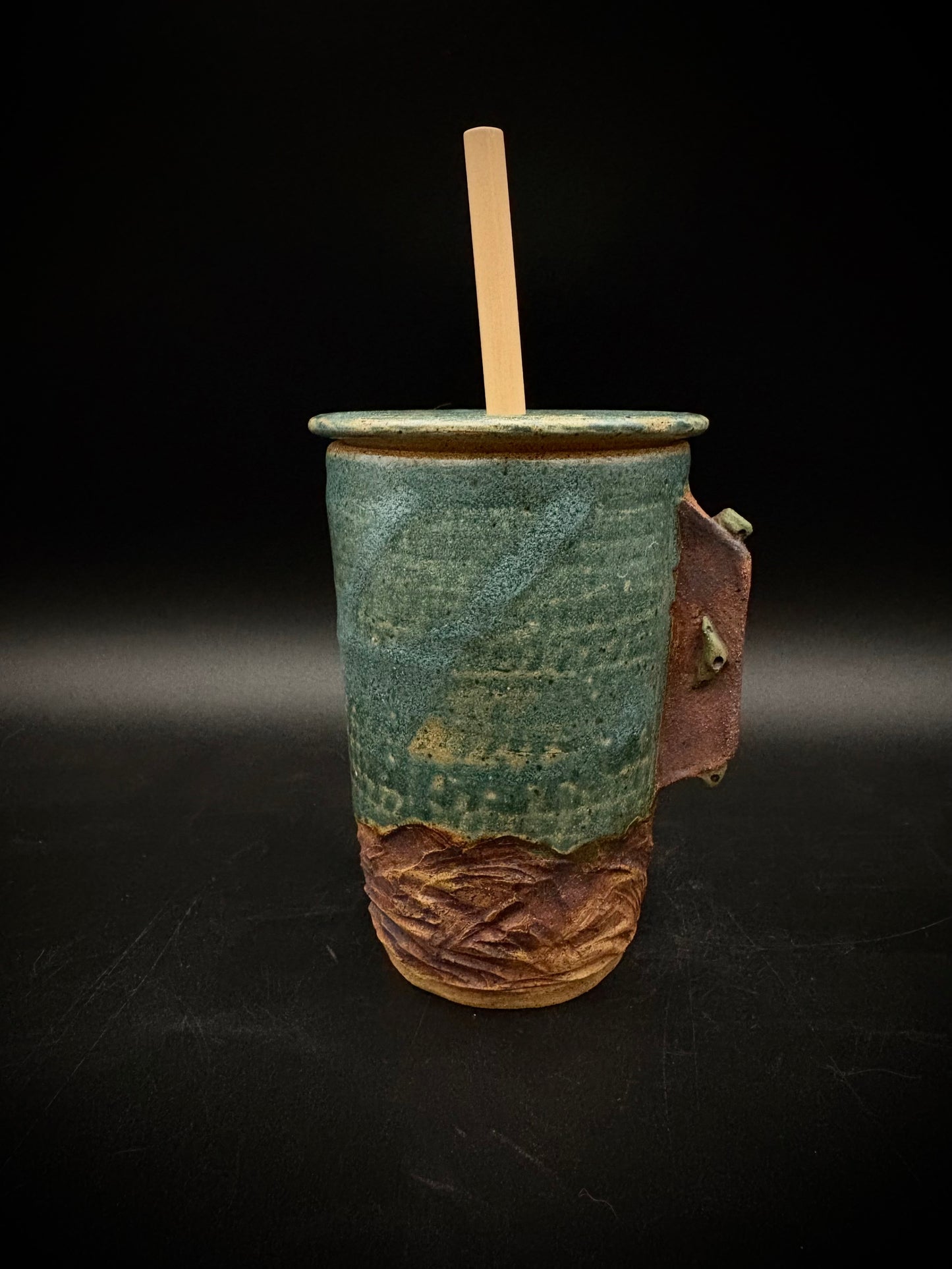 Antique blue rock climbing travel mug
