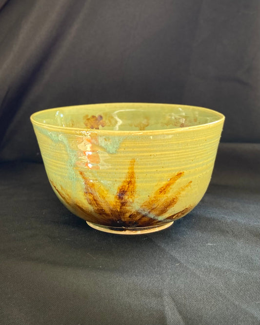 Celadon blue-green ramen bowl with iron oxide brush strokes. Agave plant and desert inspired. Glaze has some speckling grit that has come up on the surface, but still recommended food safe, it is wabi sabi.