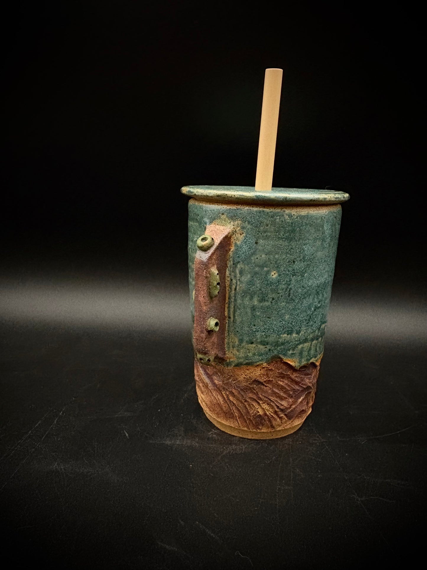 Antique blue rock climbing travel mug