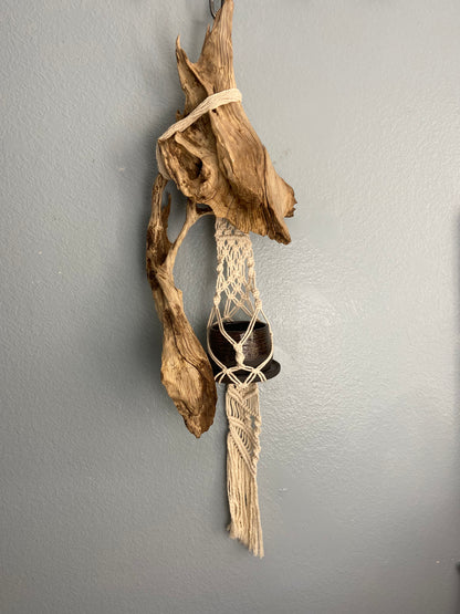 Driftwood Macrame Planter - Black